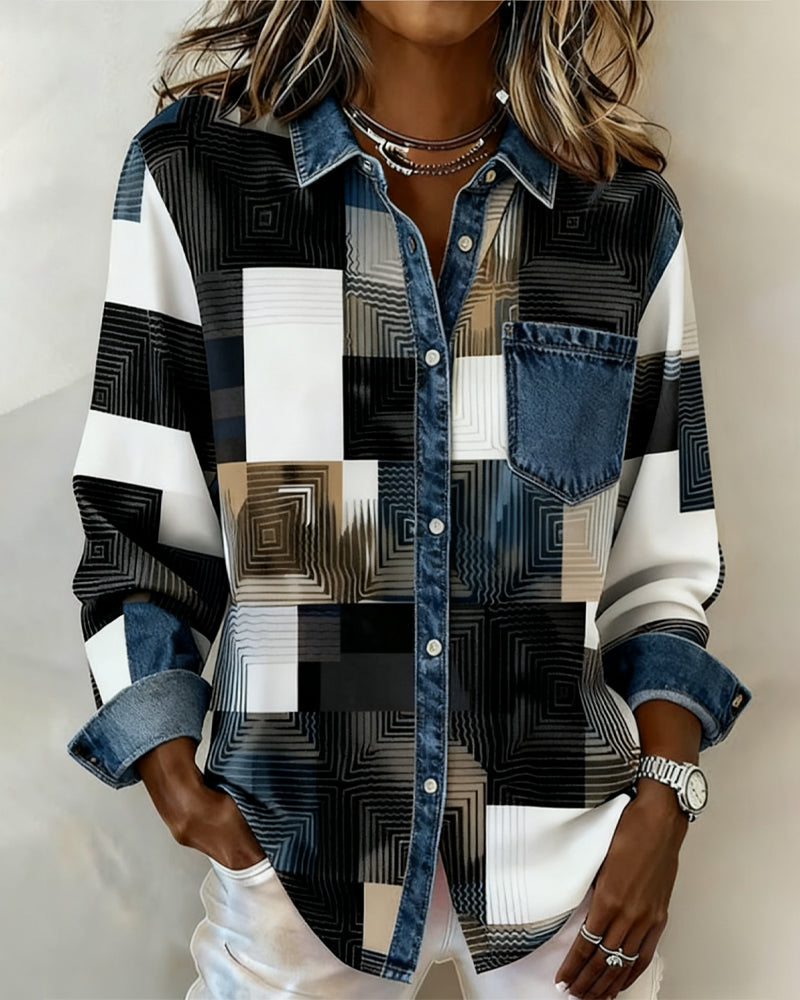 Kleurblok Overhemd Modieuze Kraag