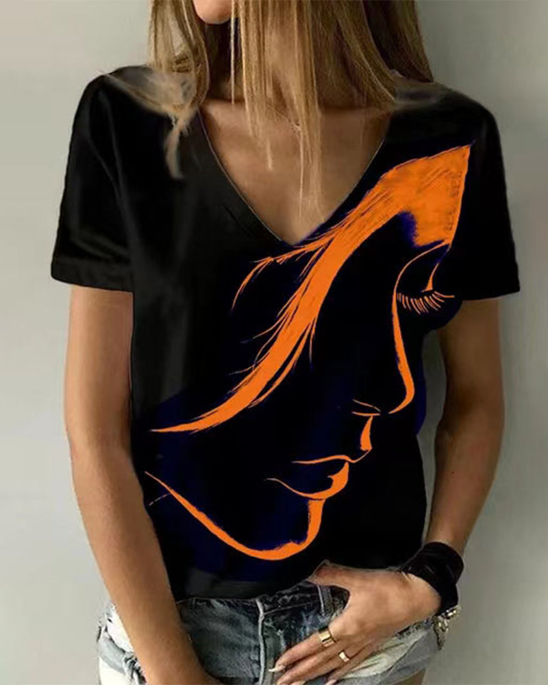 T-shirt met V-hals en figuurprint