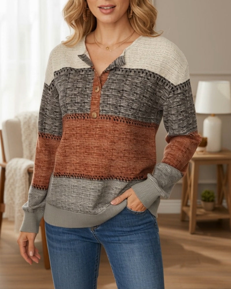 Sweater Knoopsluiting Mode Color-Block