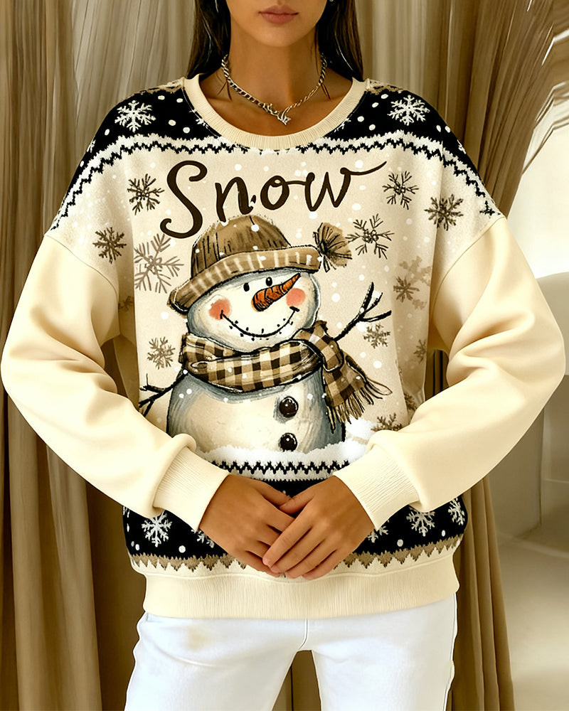 Langmouwige Casual Sweatshirt Met Sneeuwpopprint