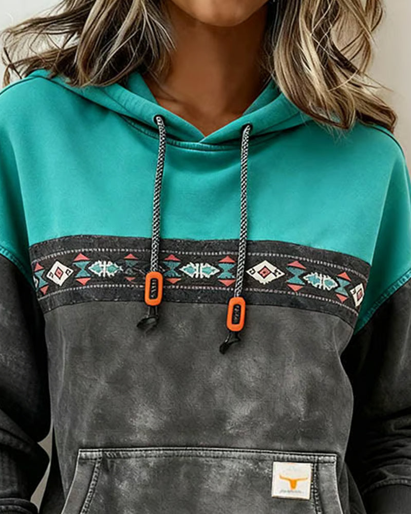 Retro Hoodie Met Zak En Colorblocking