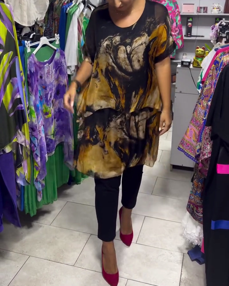 Top Ronde Hals Losjes Casual Bedrukt