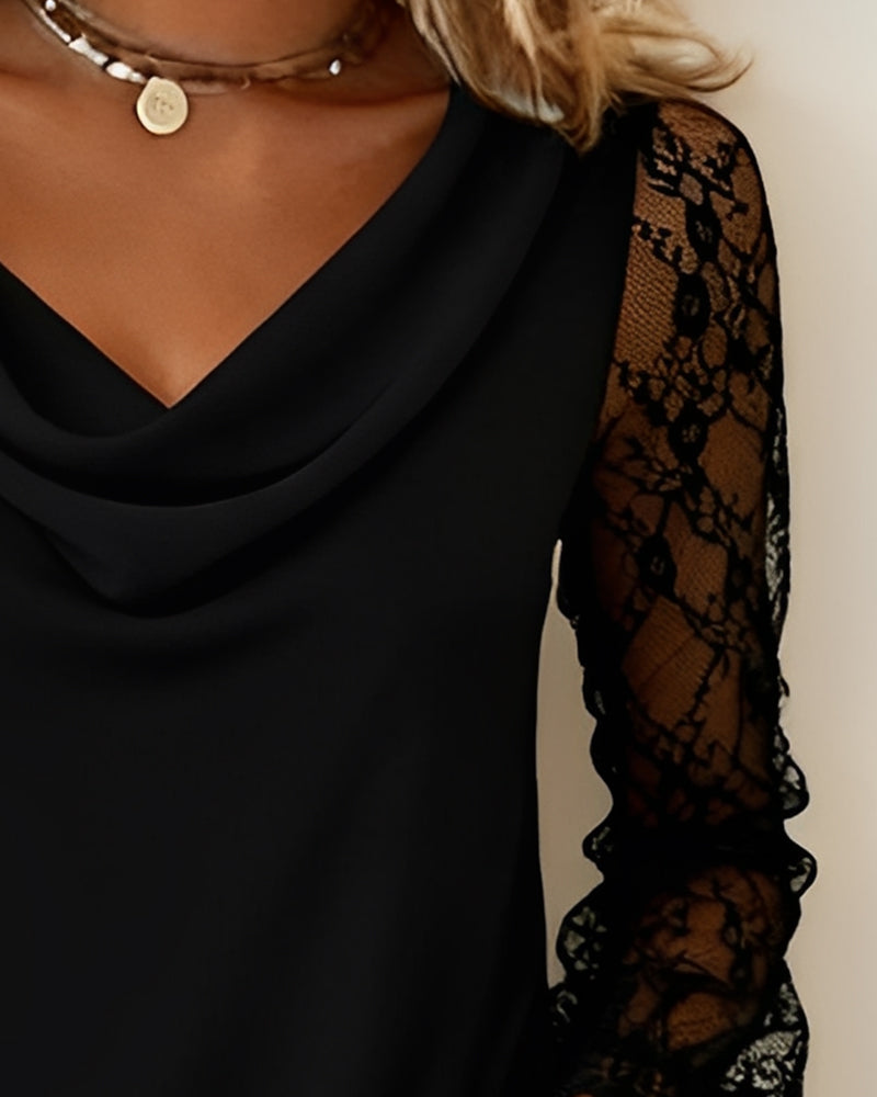 Top Met Gedrapeerde Kraag En Patchworkdetails