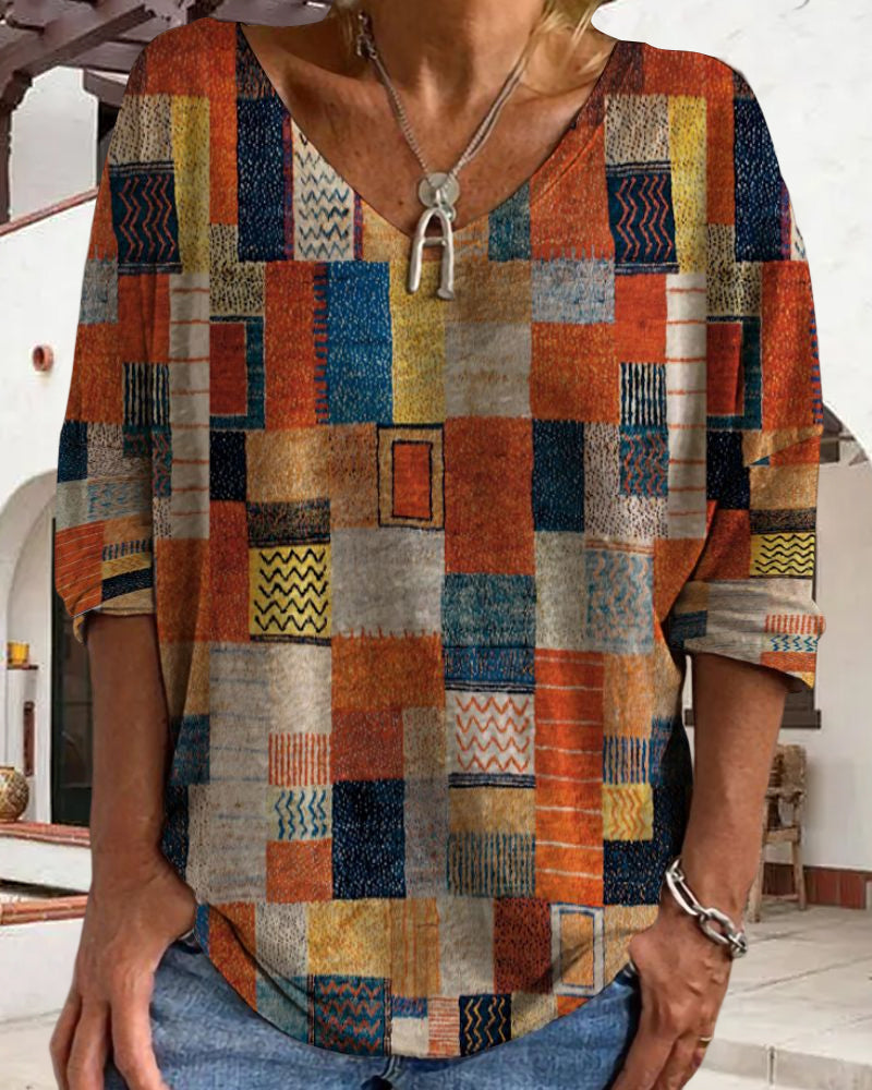 Kleurrijke top met blokprint