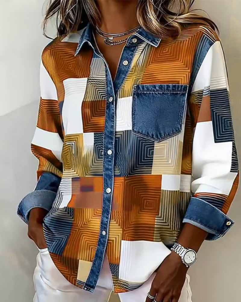 Kleurblok Overhemd Modieuze Kraag