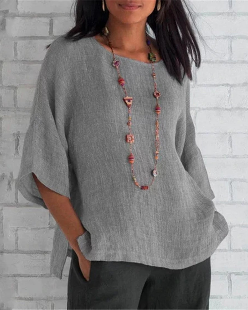 Effen top met ronde hals en 3/4 mouwen