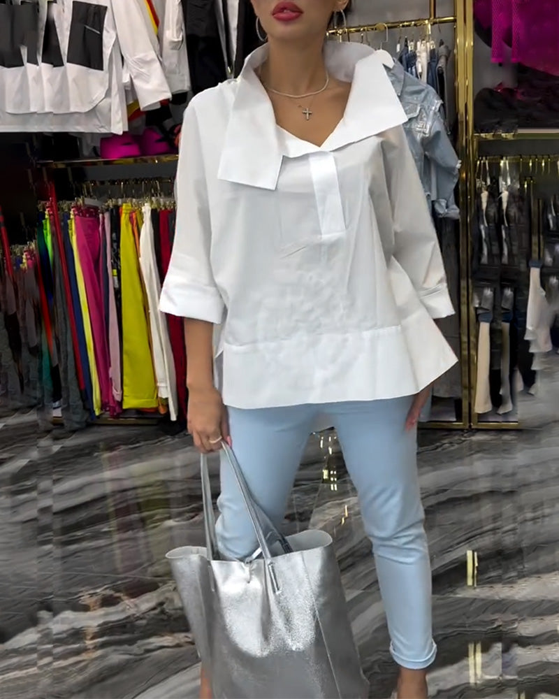 Revers kanten patchwork bloemenblouse