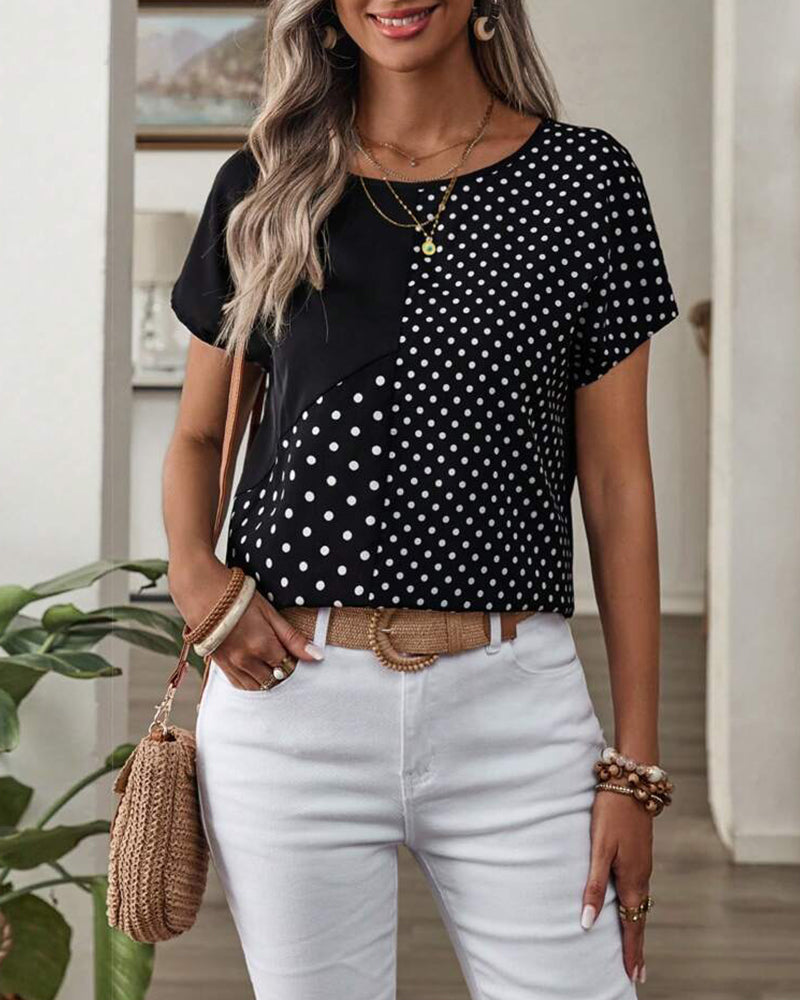 T-shirt Ronde Hals Polka Dot Print