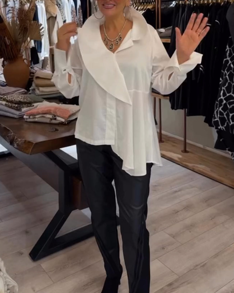 Overhemd Onregelmatige Revers Effen Kleur