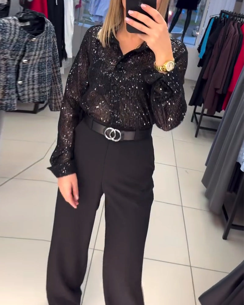 Overhemd Met Revers En Pailletten Met Knoopsluiting