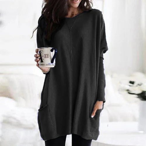 Lange tuniek met zakken - comfortabele dames oversized top