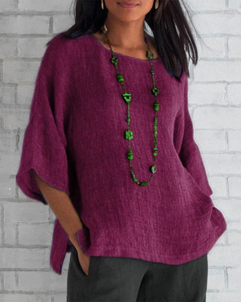 Effen top met ronde hals en 3/4 mouwen