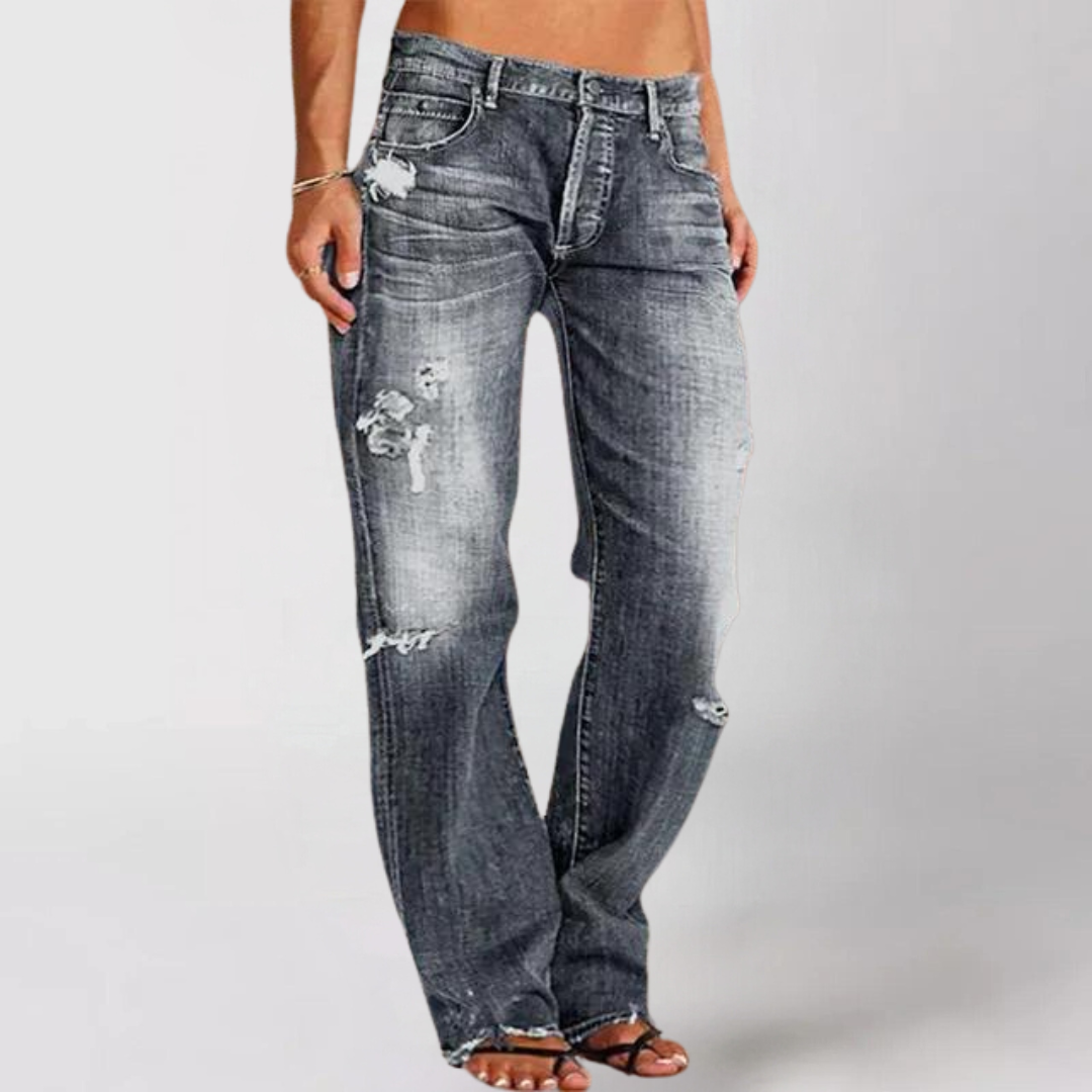 Dames jeans - versleten denim jeans voor een relaxte pasvorm