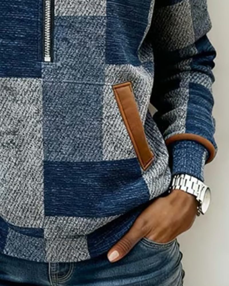 Stijlvolle Hoodie Met Halve Rits En Colourblock-Design