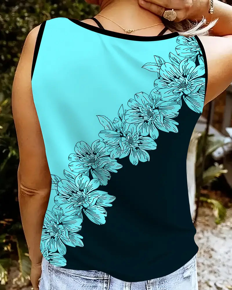 Tanktop Met V-Hals Zonder Mouwen Gedrukt Kleurblok