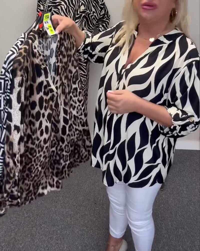 Casual blouse met V-hals en print