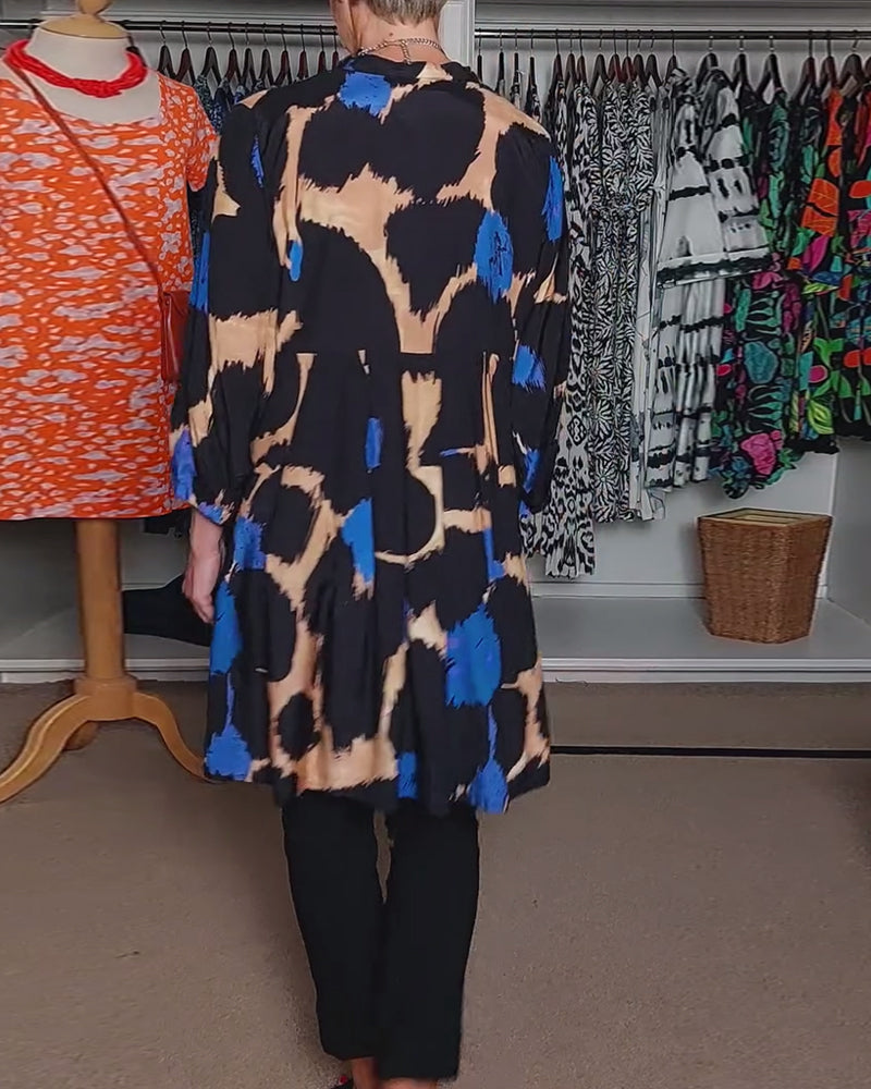 Contrasterende kleur print V-hals casual blouse met lange mouwen