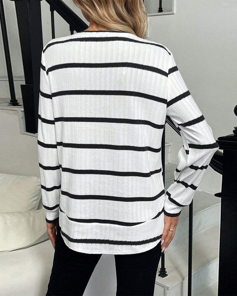 Langmouwige Zwart Gestreepte Gebreide Top