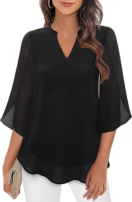 Vrouwen tuniek blouse lichtgewicht elegante driekwart mouwen - veelzijdige top voor casual en formele gelegenheden