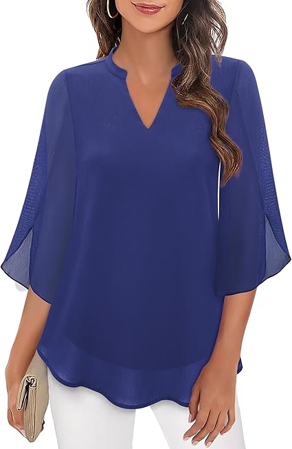 Vrouwen tuniek blouse lichtgewicht elegante driekwart mouwen - veelzijdige top voor casual en formele gelegenheden