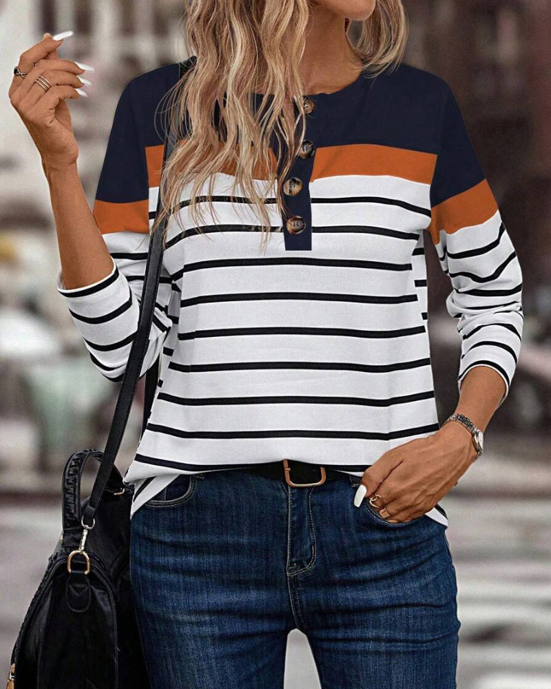 Top Met Casual Streepjesmotief en Contraste Kleur