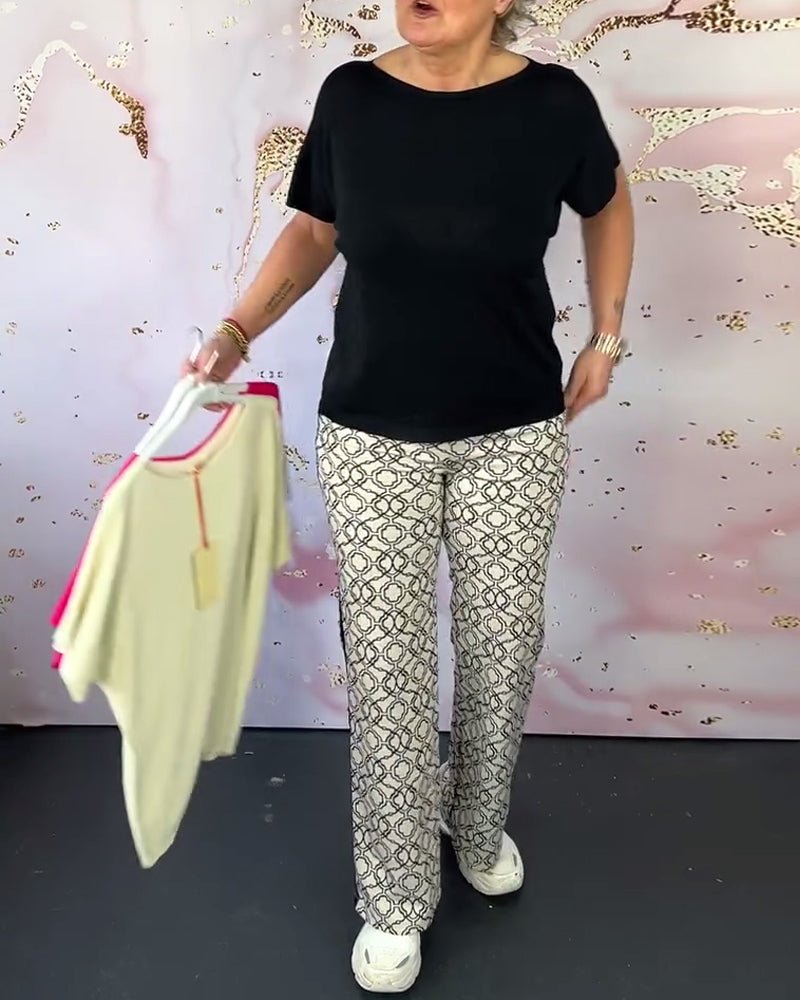 Effen gekleurd casual T-shirt met ronde hals