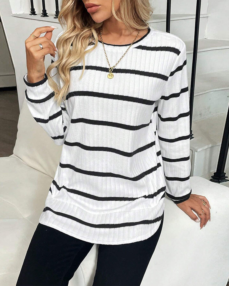 Langmouwige Zwart Gestreepte Gebreide Top