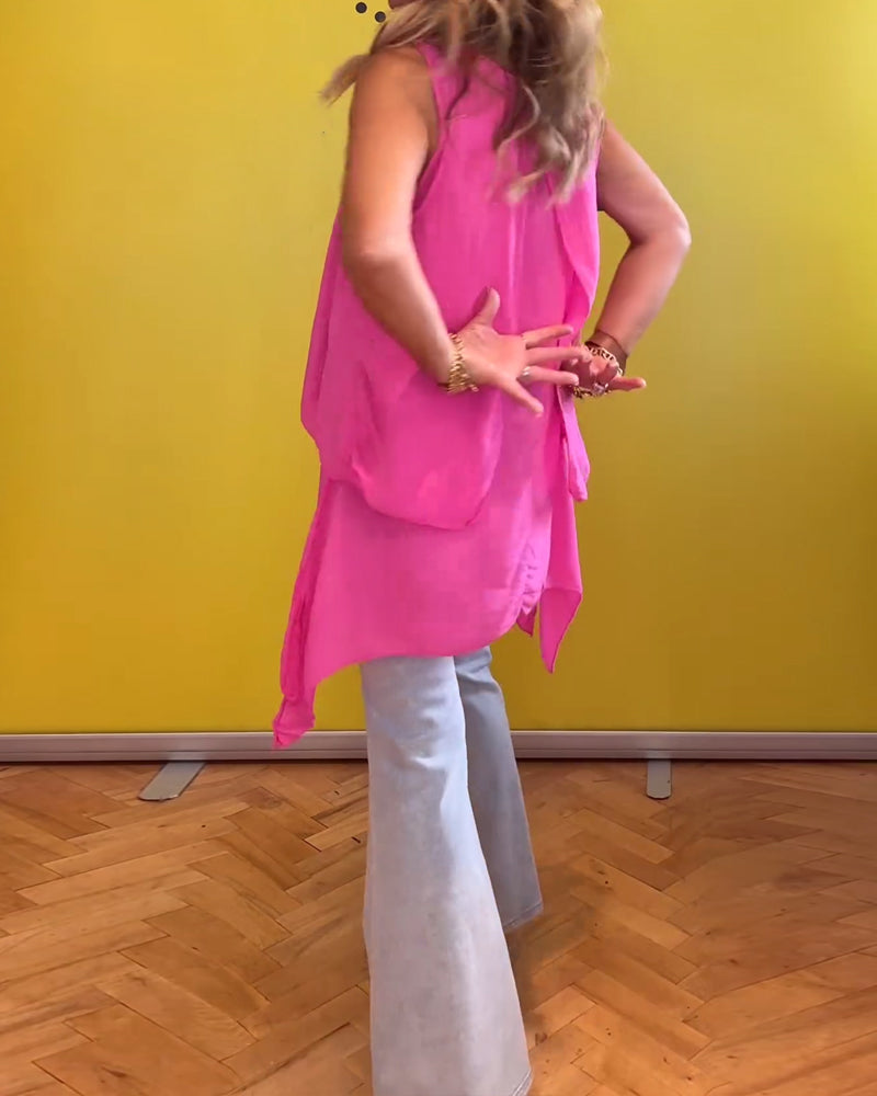 Mouwloze dubbellaagse effen kleur top