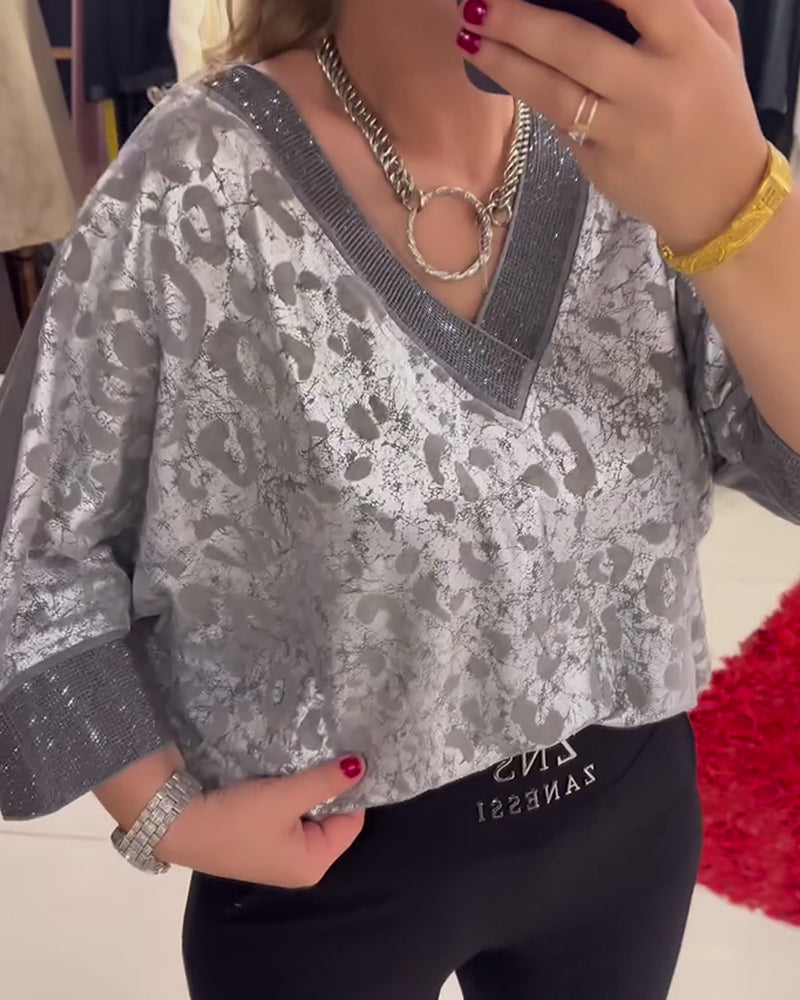 Casual blouse met V-hals en print