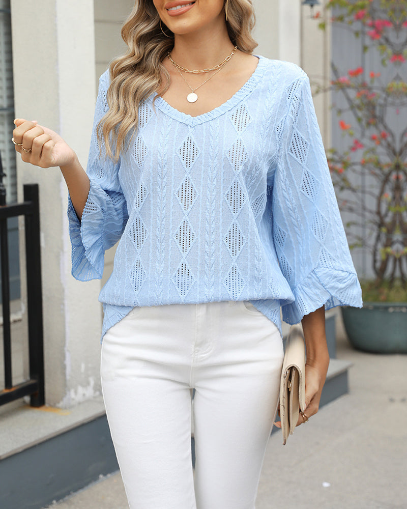 Top Diamantpatroon Uitholling Trompetmouwen