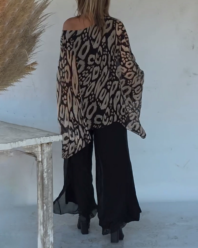 Langemouwblouse Met Onregelmatige Vleermuisprint