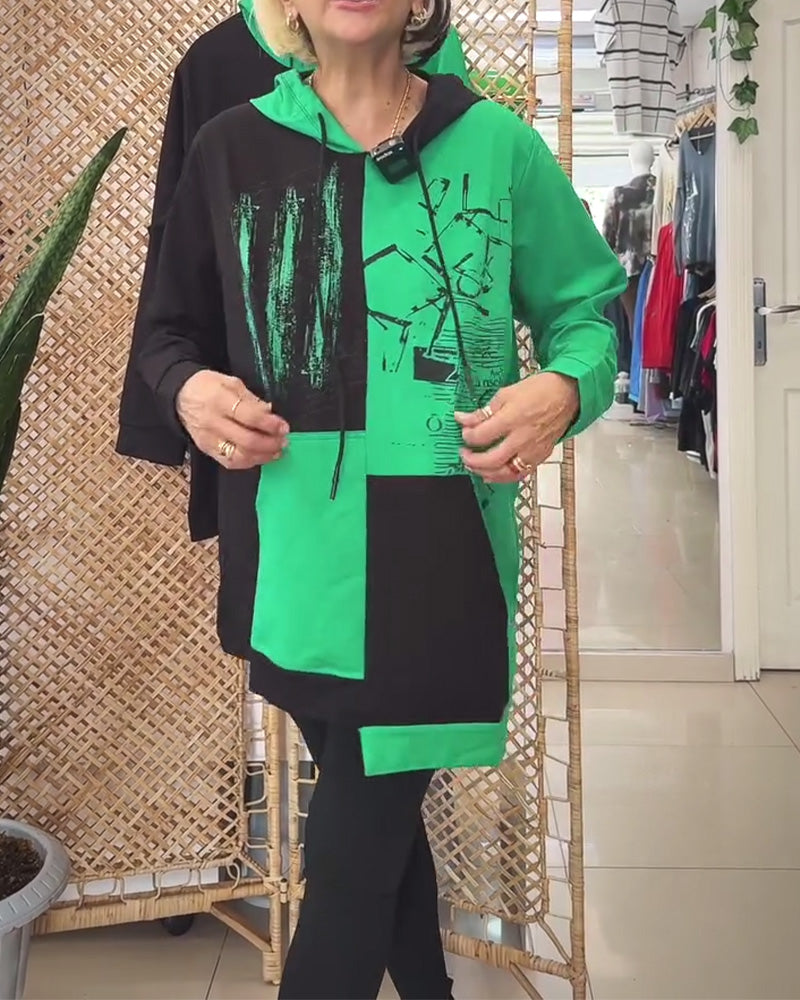 Sweatshirt casual met capuchon en colorblock print