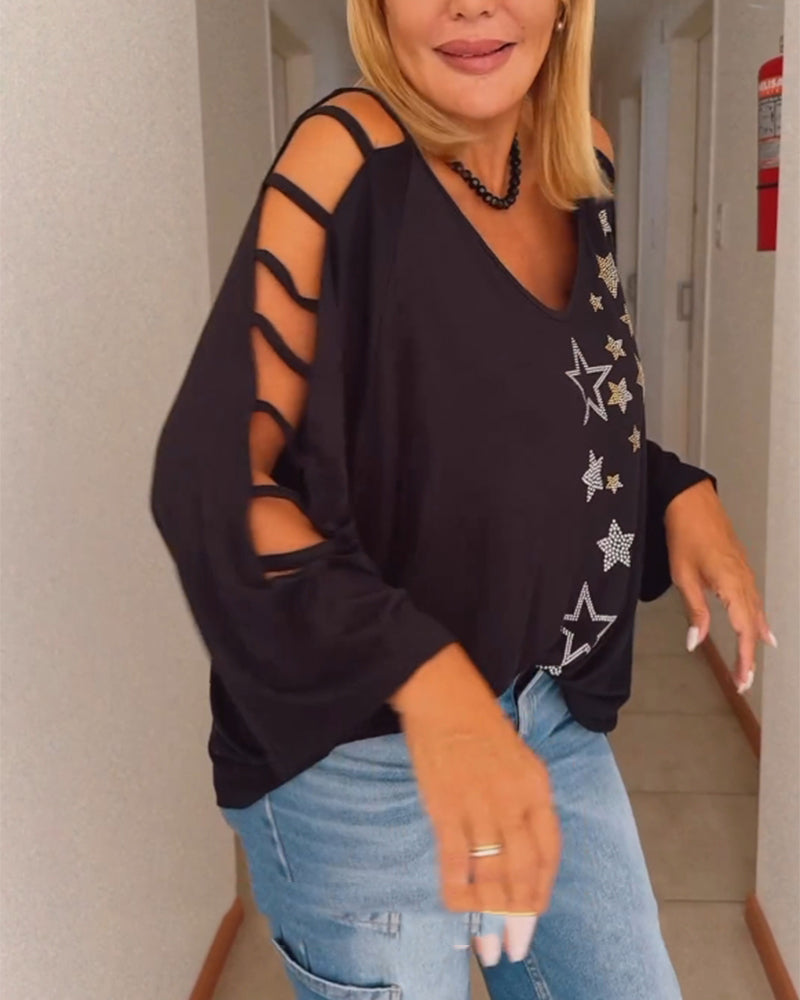 Off-shoulder top met sterrenprint en uitsnijding