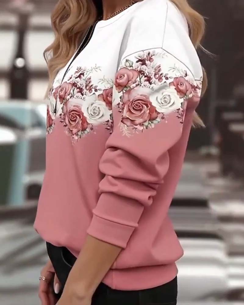 Sweatshirt Met Ronde Hals En Halve Rits