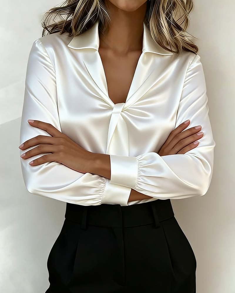 Stijlvolle effen blouse met V-hals