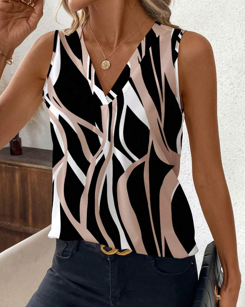 Vest V-Hals Bloemen Mouwloos