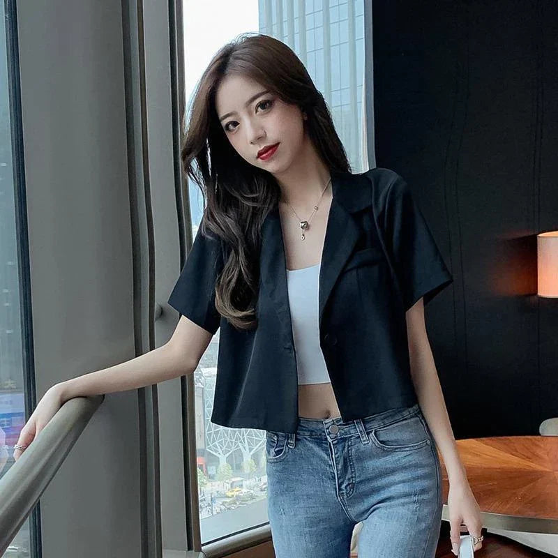 Cropped blazer voor dames - lichtgewicht polyester en linnen - slimme casual outfit