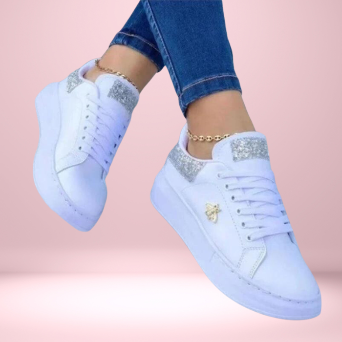 Dames glitzy sneakers - stijlvolle witte sneakers met glitterdetails
