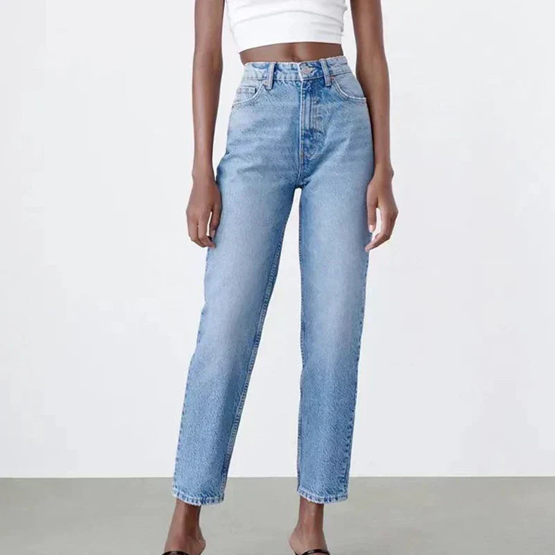 Hoge taille rechte jeans - stijlvolle dames denim broek