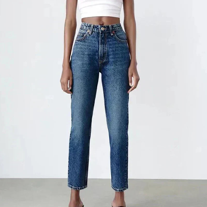 Hoge taille rechte jeans - stijlvolle dames denim broek