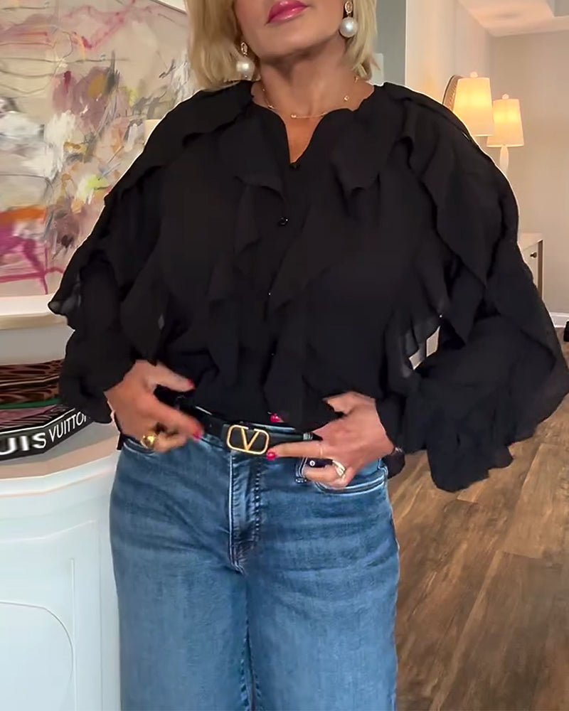 Losvallende Effen Blouse Met Ruches