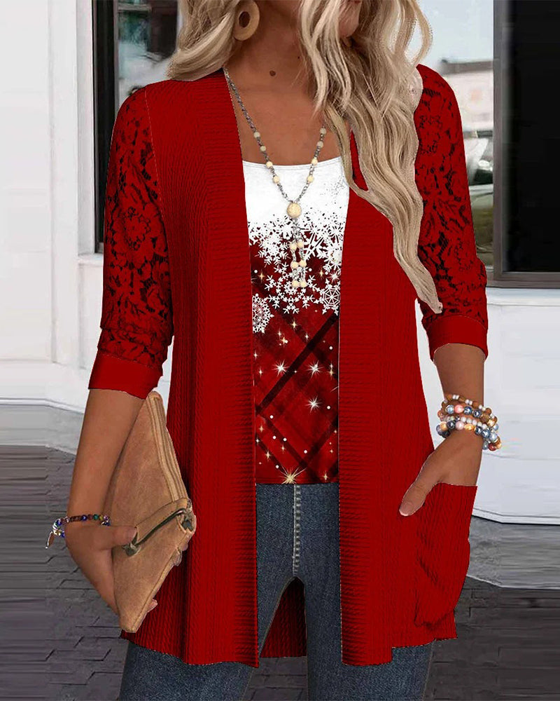 Gebreide Top Met Print In Nep-Tweedelig Ontwerp