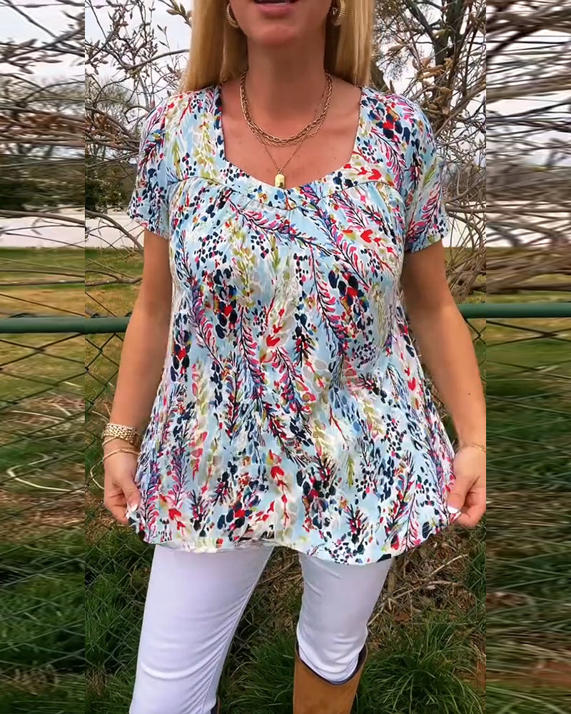 T-Shirt U-Hals Korte Mouwen Bedrukt