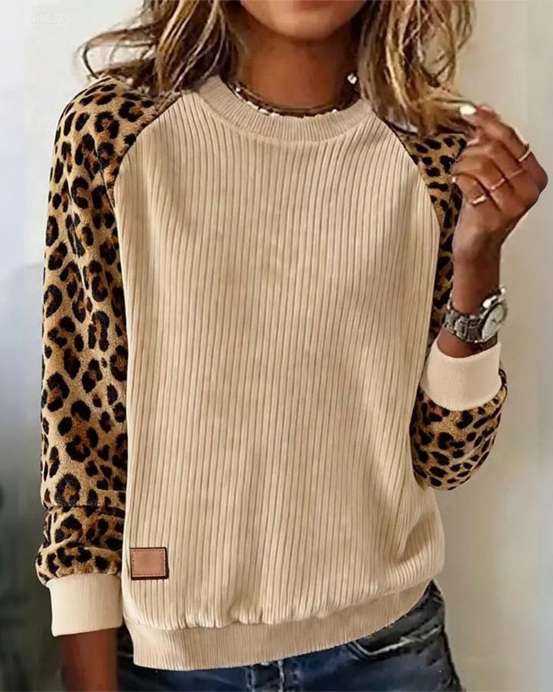 Casual Top Van Corduroy Met Luipaardprint