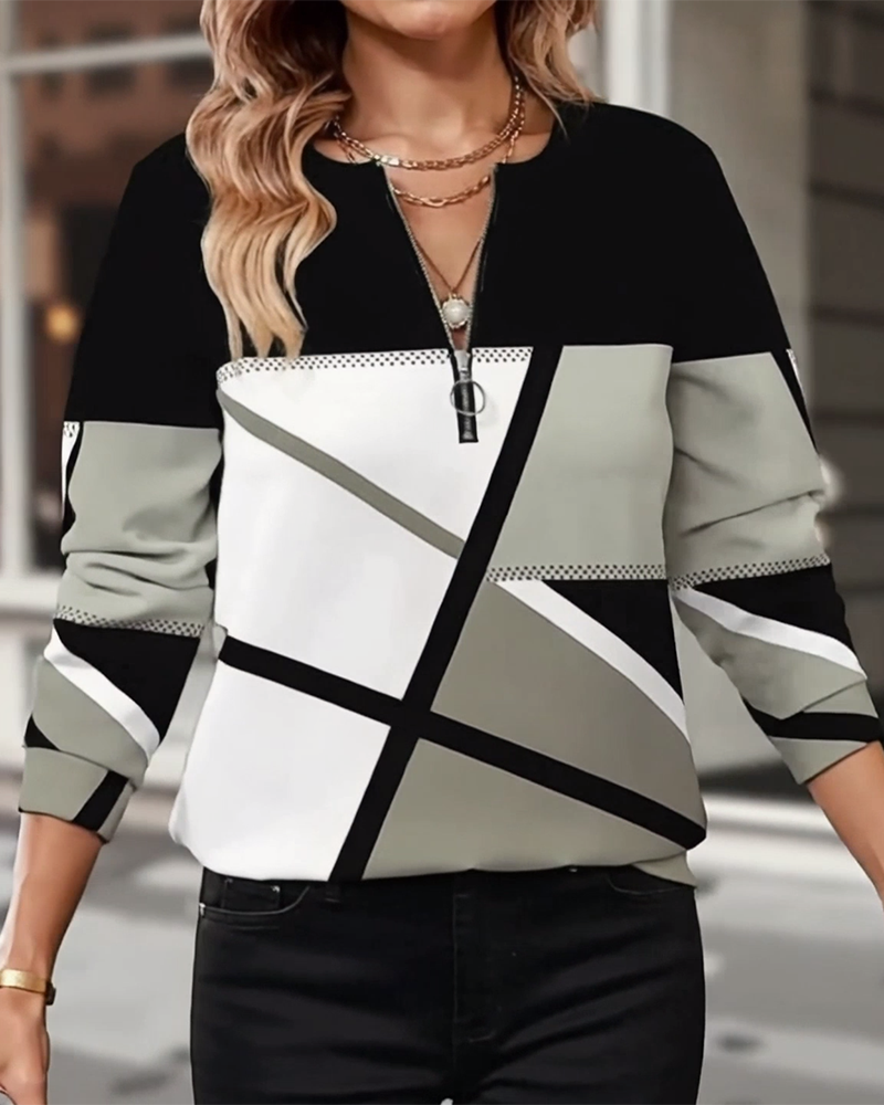 T-shirt met rits en geometrisch patroon