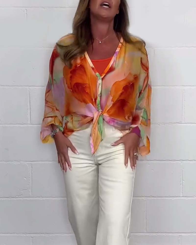 Casual blouse met V-hals en lange mouwen met print