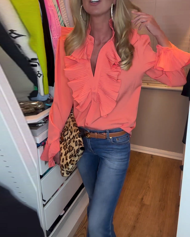 Effen top met lange mouwen en patchwork-ruches