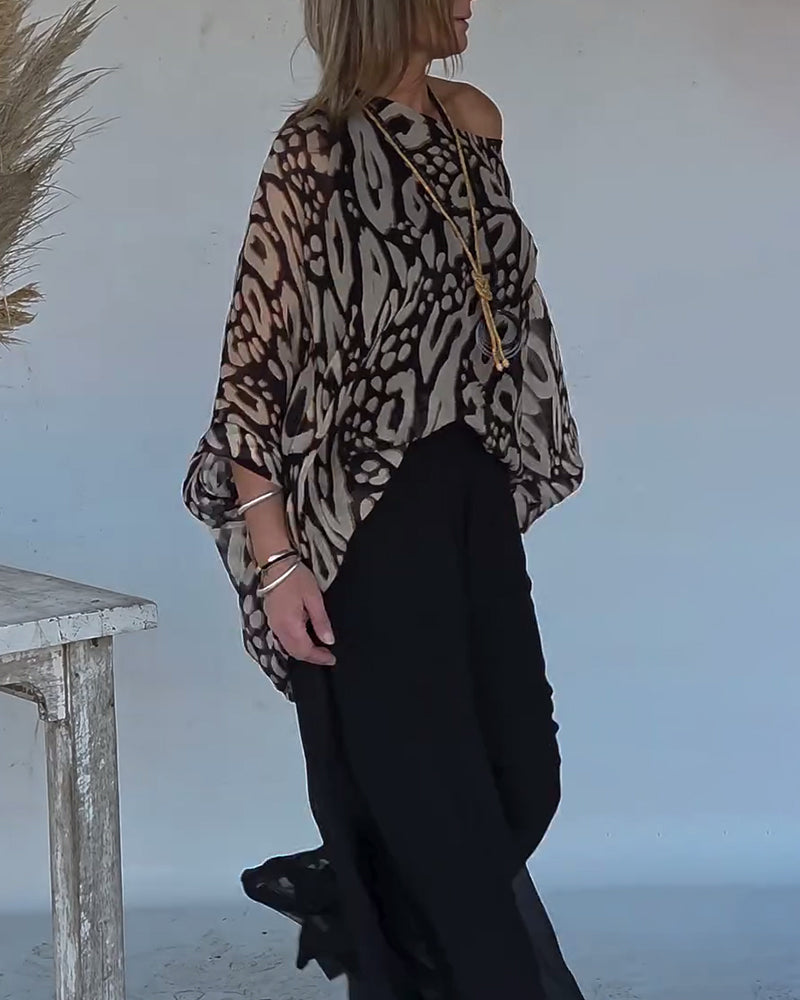 Langemouwblouse Met Onregelmatige Vleermuisprint