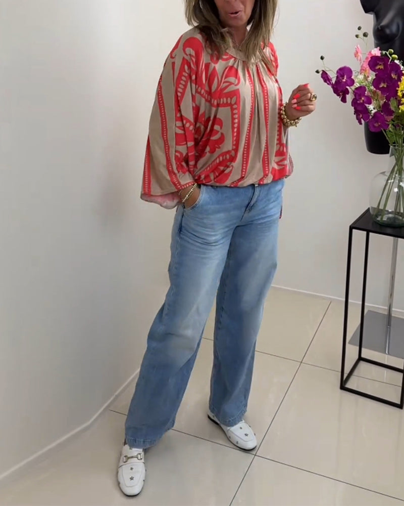 Casual top met ronde hals en lange mouwen met print