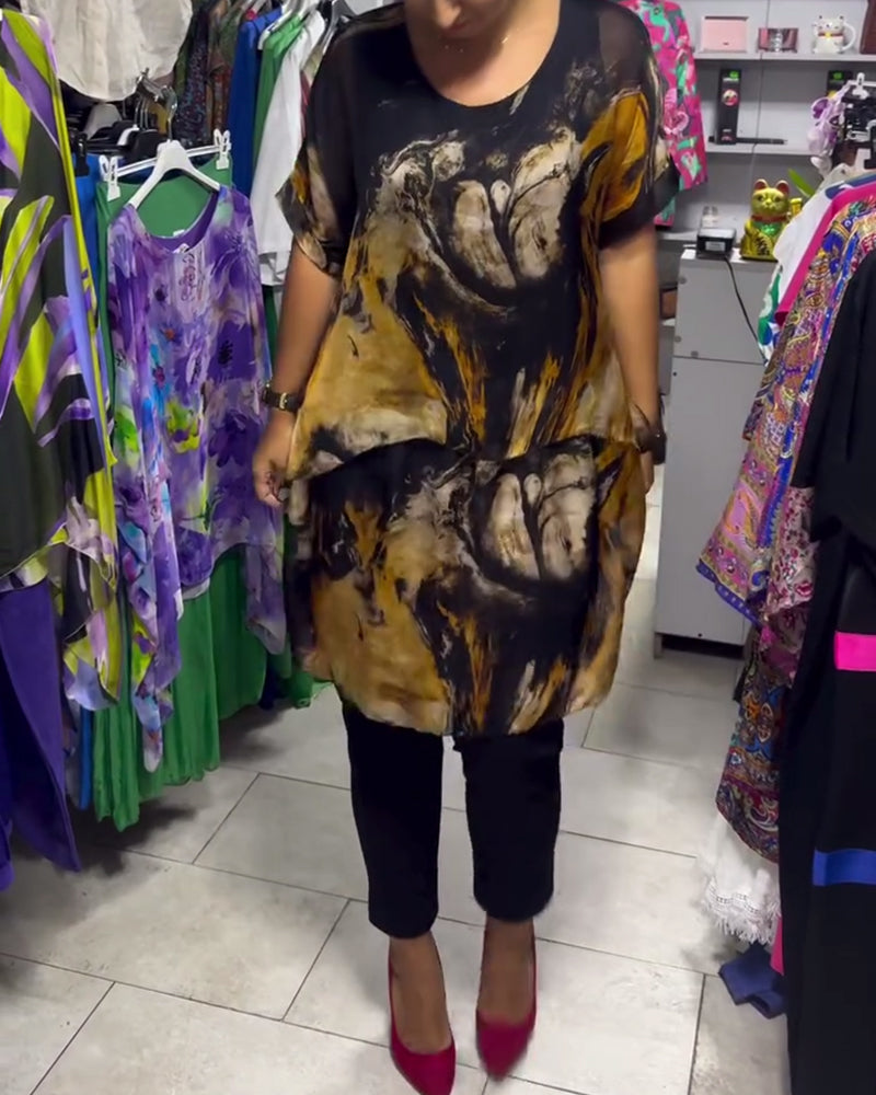 Top Ronde Hals Losjes Casual Bedrukt